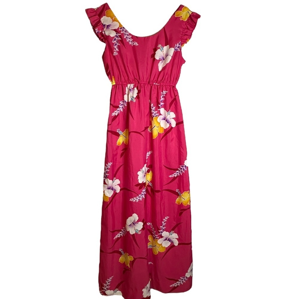 Hukilau Fashions Hawaiian Maxi Dress Pink Floral Tropical Luau Hula Resort 12